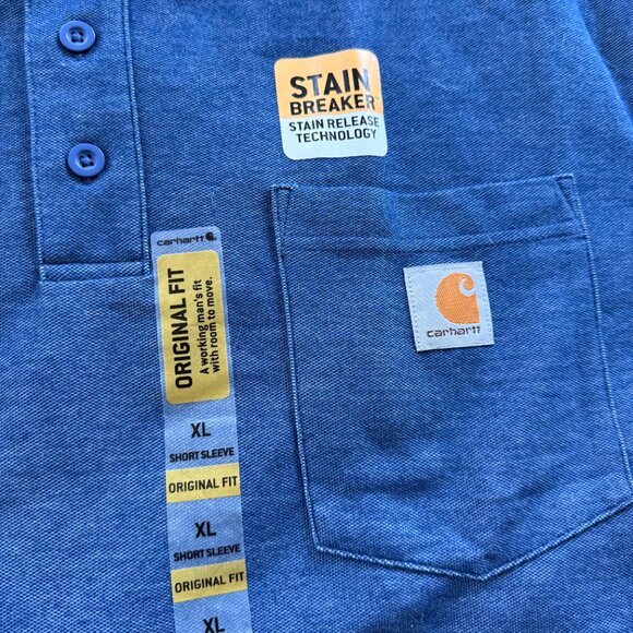 Mens CARHARTT POLO shirt NEW w/tags XL Regular Short Sleeve BLUE - Picture 4 of 7